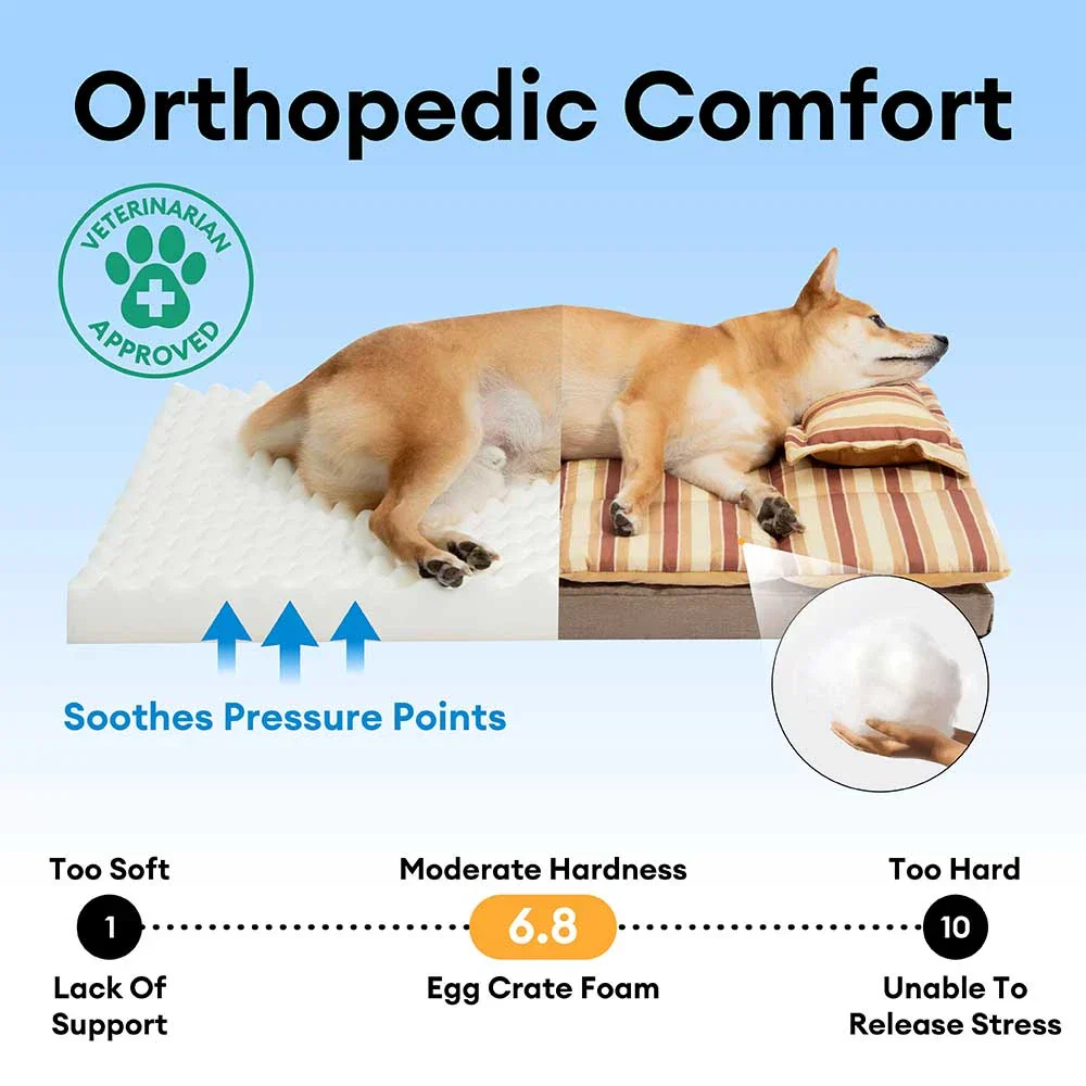 Trendy Striped Detachable Dual-layer Orthopedic Dog Bed With Pillow - CloudNap - Image 3