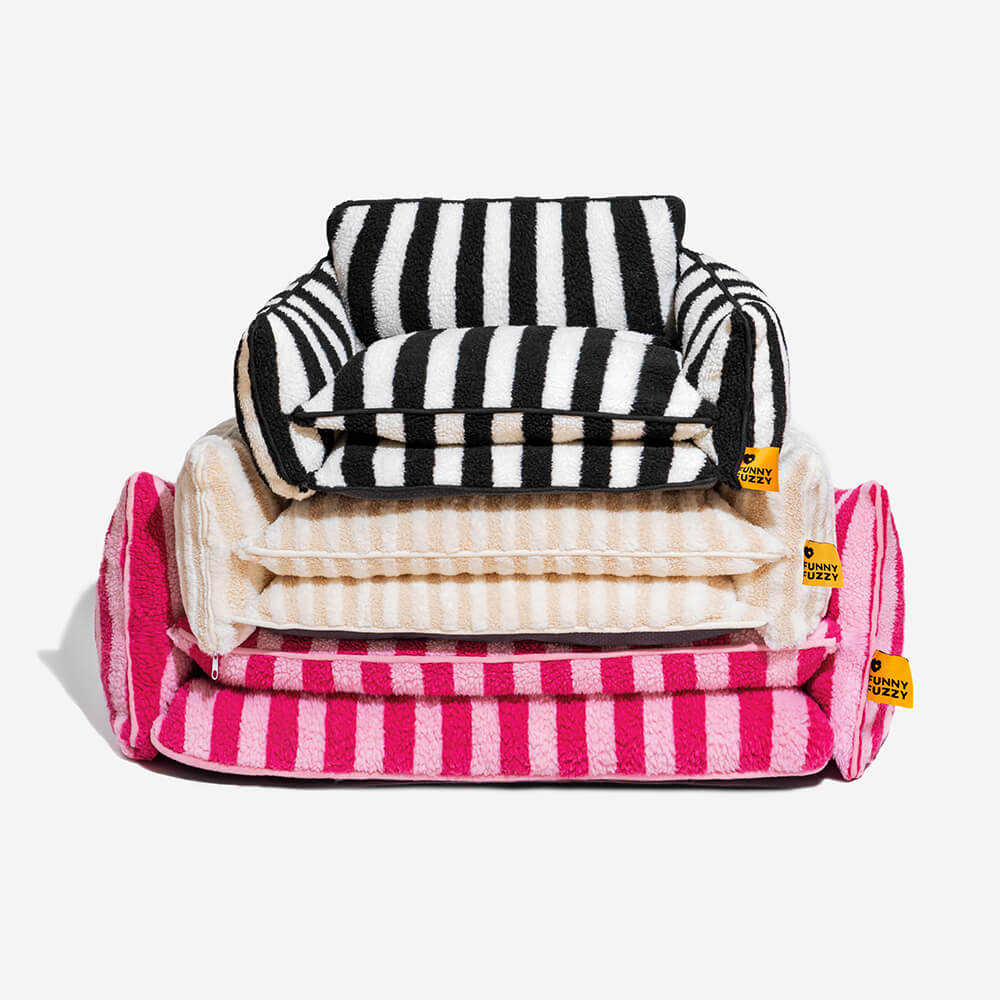 Trendy Striped Faux Lambswool Double Layer Cat Sofa Bed - Image 14