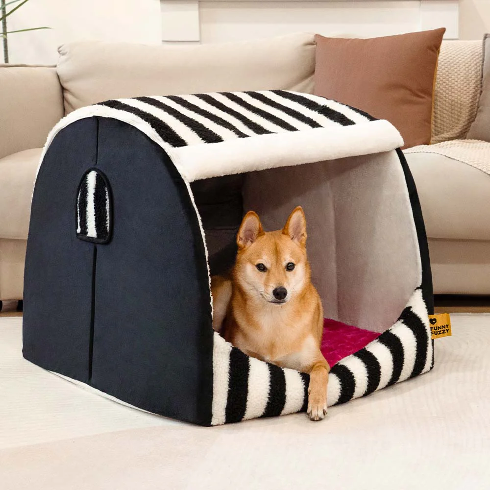 Trendy Striped House Orthopaedic Dog Bed - Cosy Hideaway - Image 4