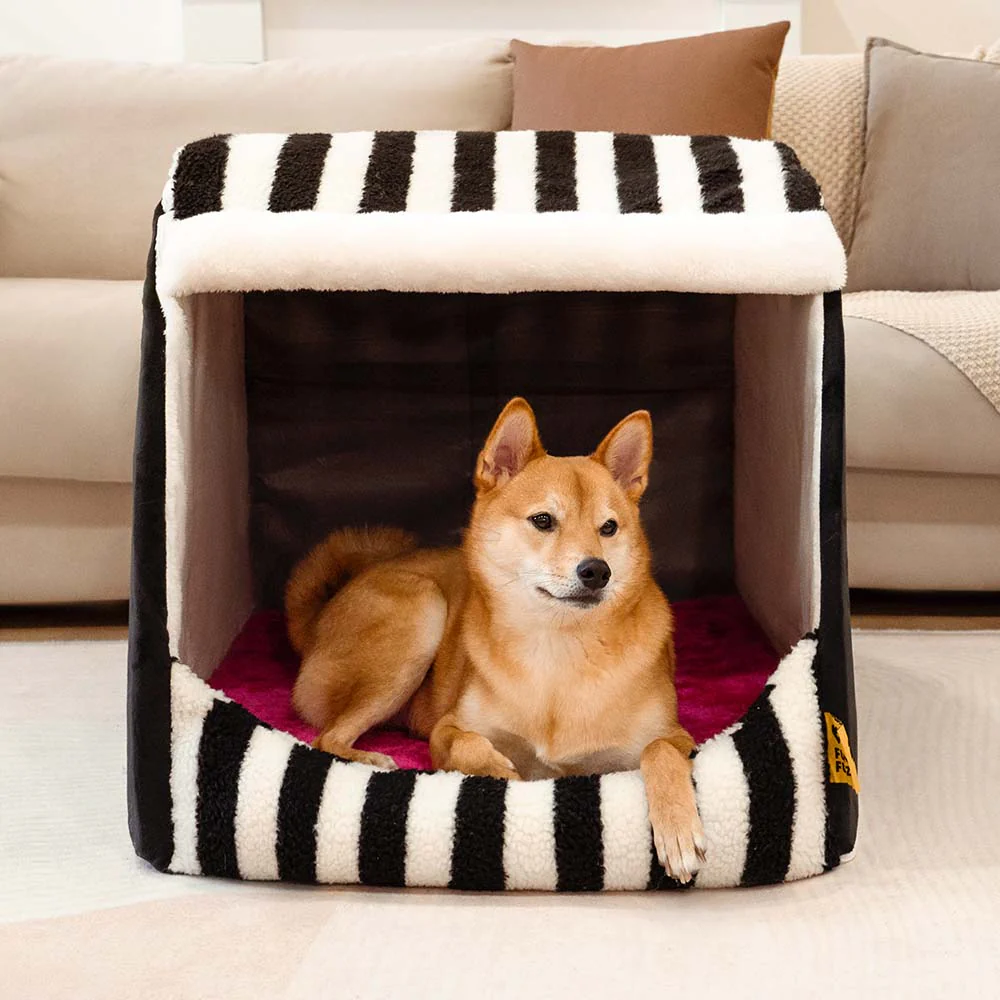 Trendy Striped House Orthopaedic Dog Bed - Cosy Hideaway - Image 5