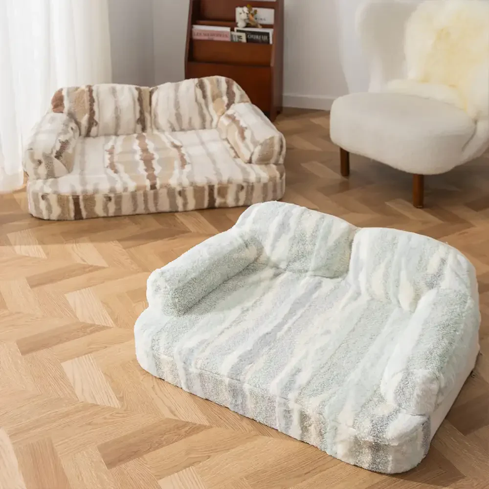 Trendy Tie-Dye Faux Lamb Wool Spine Protection Snuggly Dog Sofa Bed - Image 8