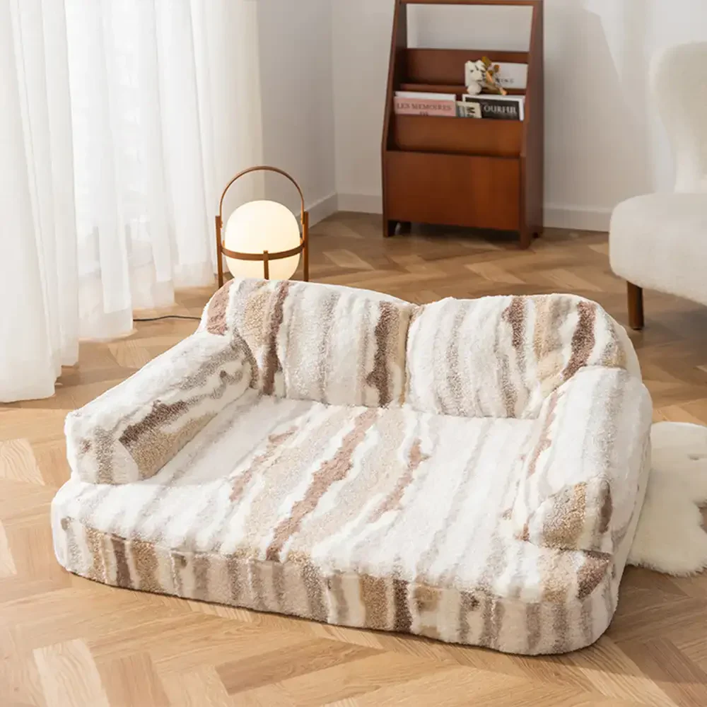 Trendy Tie-Dye Faux Lamb Wool Spine Protection Snuggly Dog Sofa Bed - Image 9