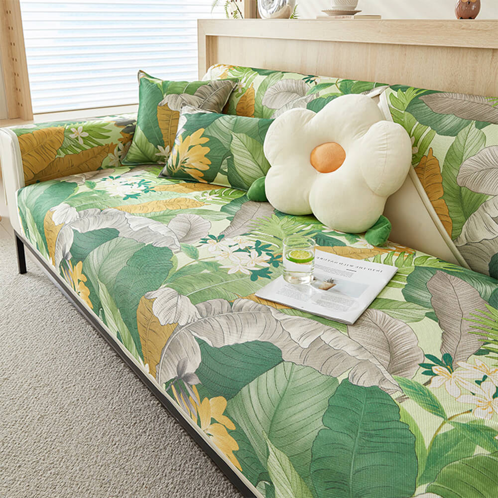 Tropical Leaves Cooling Non-slip Sectional Couch Cover - Image 4