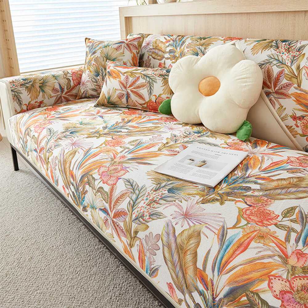 Tropical Leaves Cooling Non-slip Sectional Couch Cover - Image 5