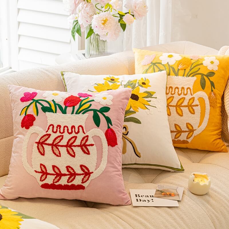 Tulip Sunflower Bouquet Home Decor Sofa Pillow - Image 2