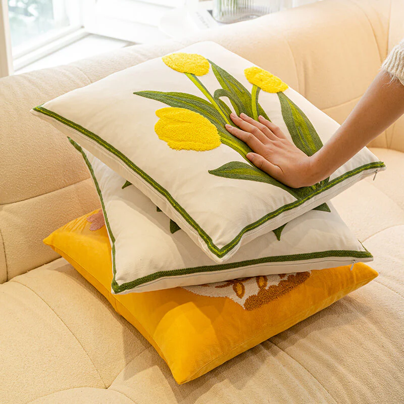 Tulip Sunflower Bouquet Home Decor Sofa Pillow - Image 3