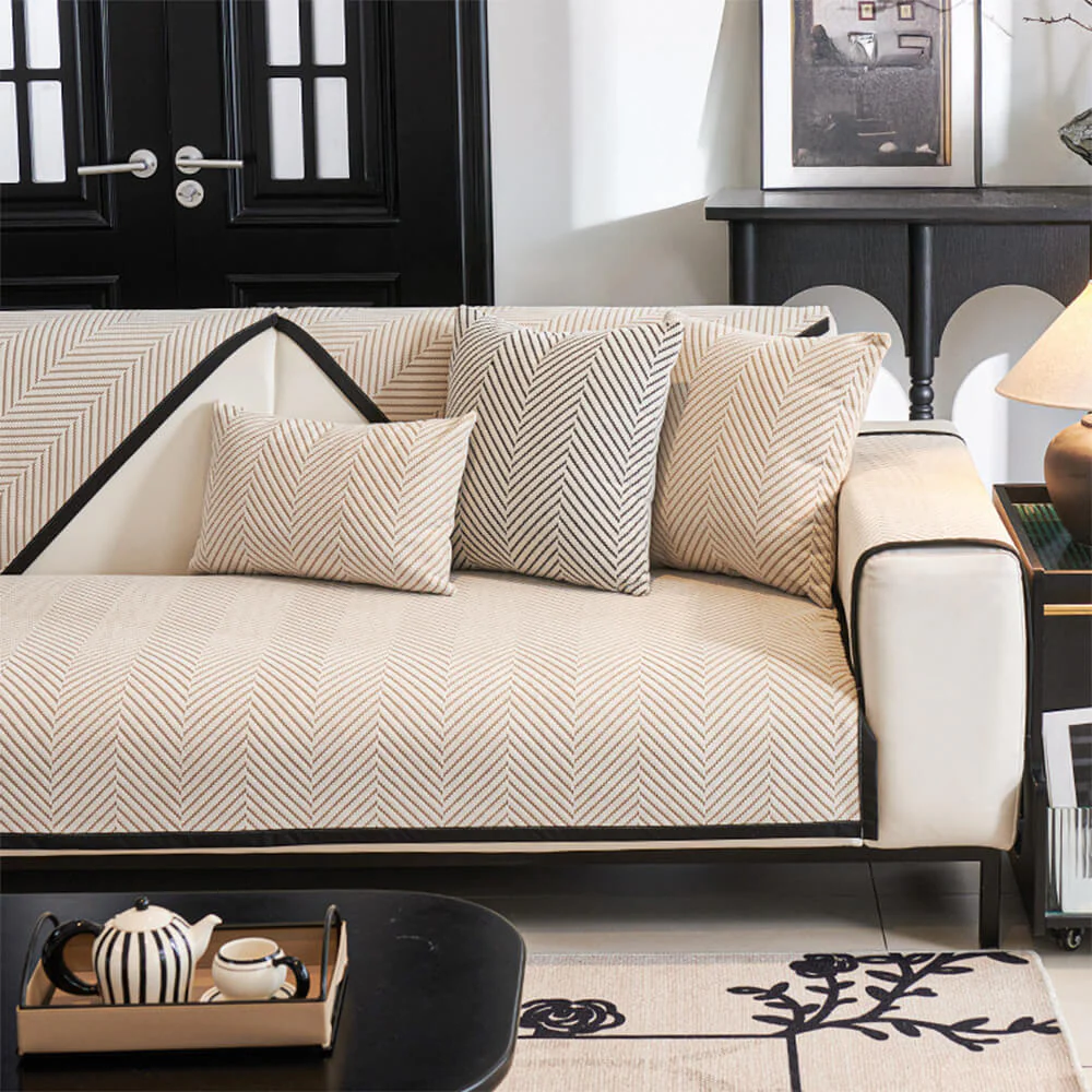 Two-Tone Woven Herringbone Skin-Friendly Polar Fleece Couch Cover - Image 3