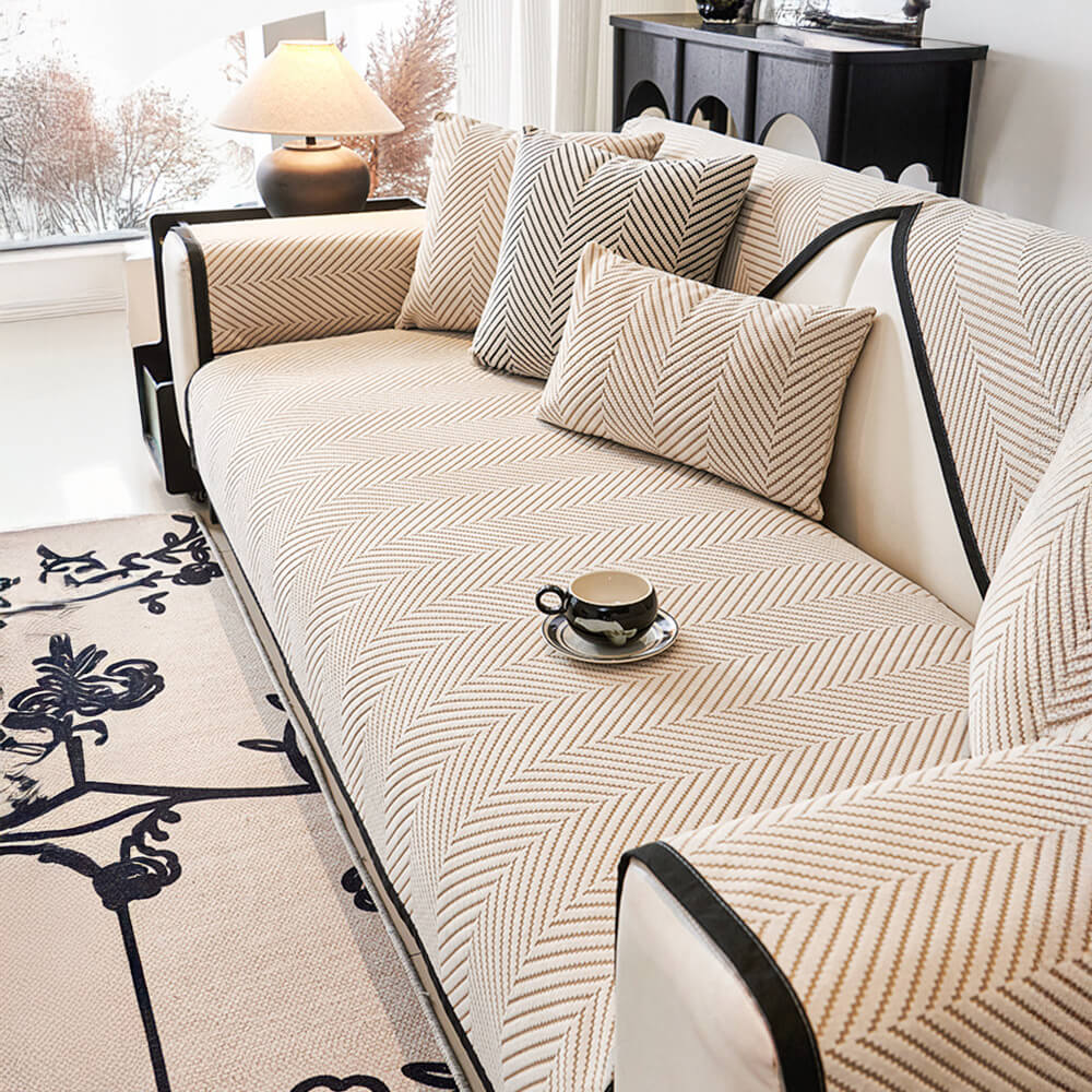 Two-Tone Woven Herringbone Skin-Friendly Polar Fleece Couch Cover - Image 5