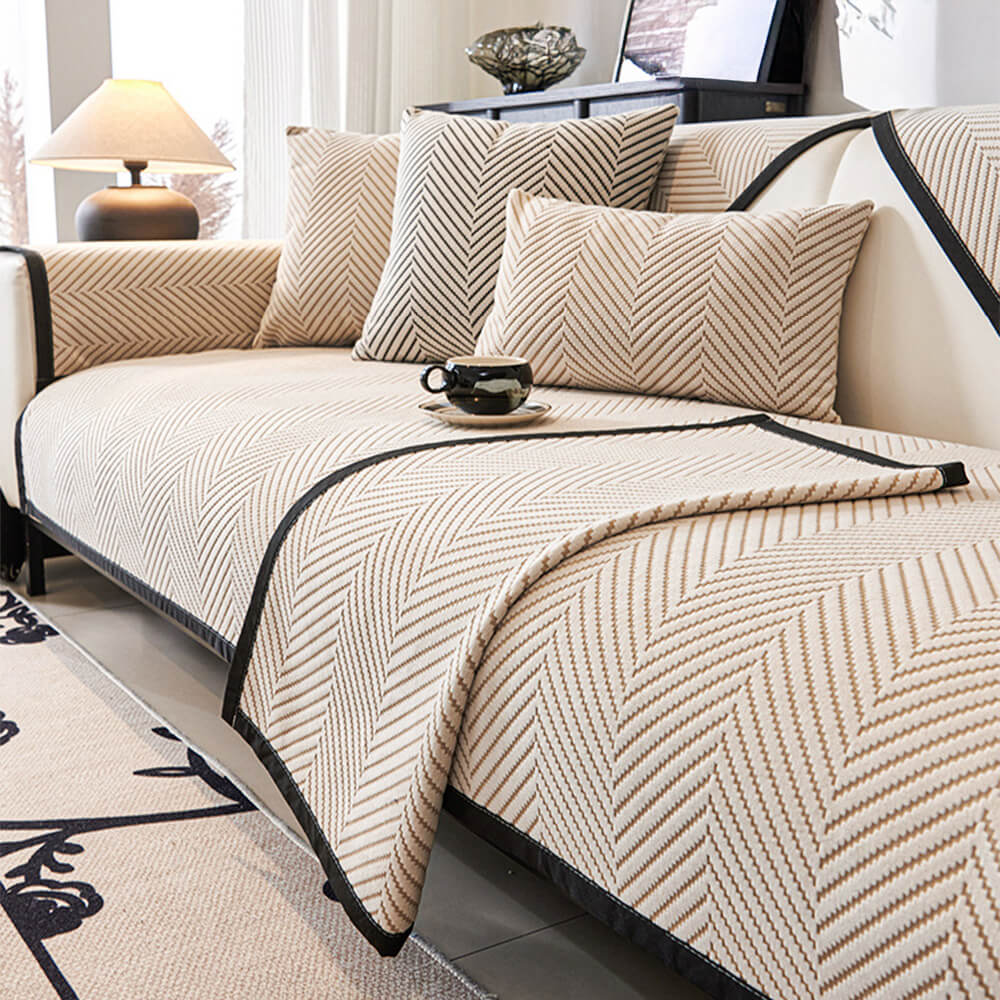 Two-Tone Woven Herringbone Skin-Friendly Polar Fleece Couch Cover - Image 6