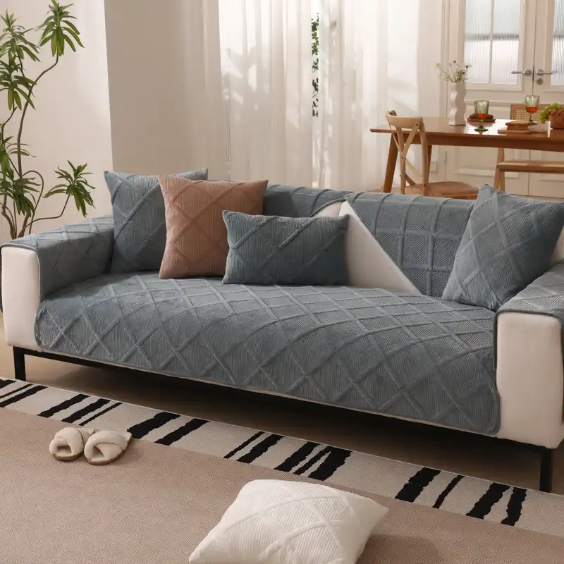 Velvety Soft Short Plush Modern Interiors Couch Cover - Image 3