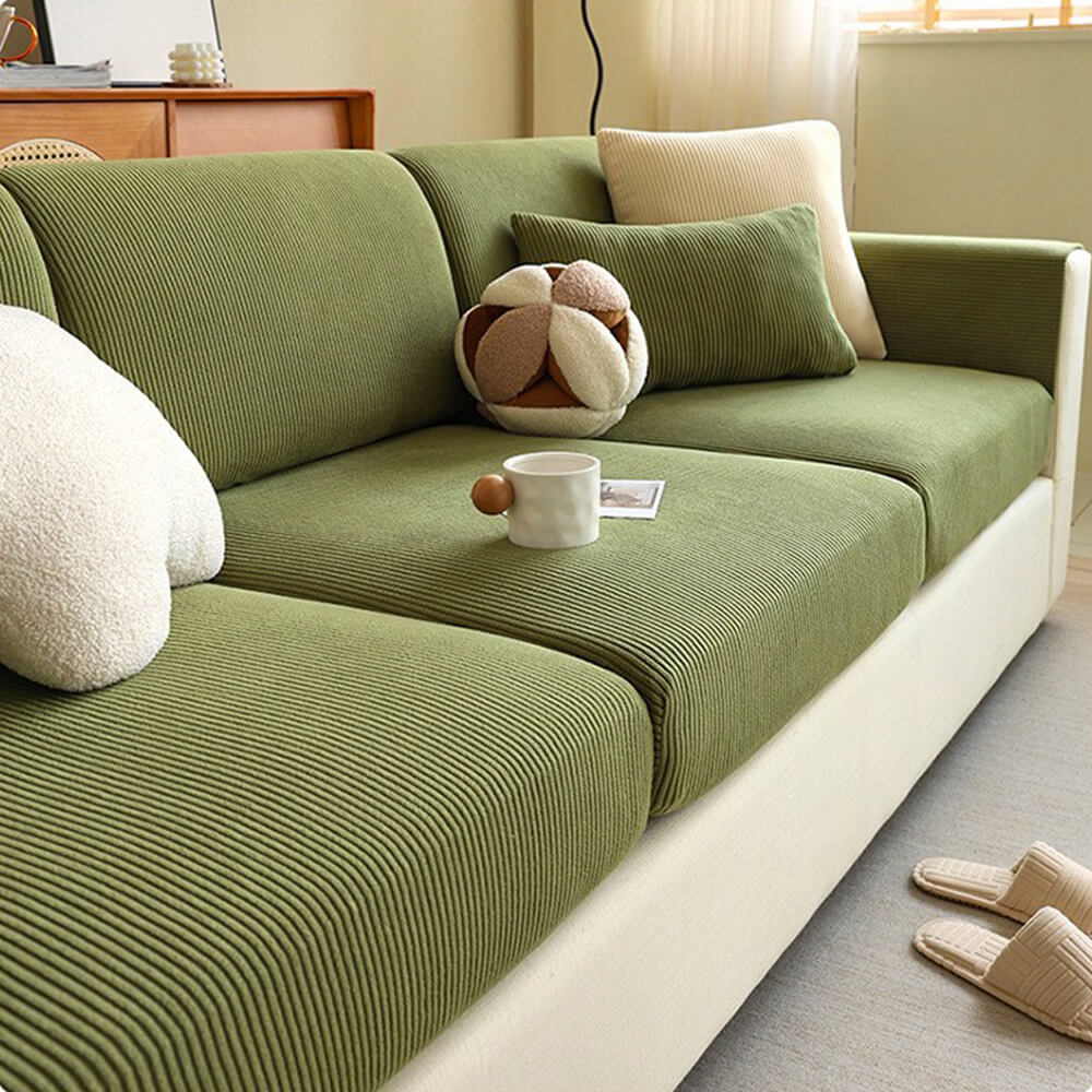 Vertical Stripe Corduroy Anti-Scratch Stretch Full-Cover Couch Cover - Image 12