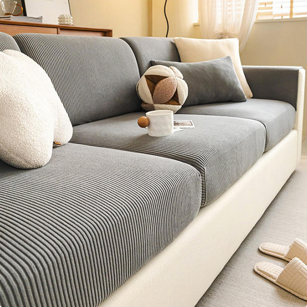 Vertical Stripe Corduroy Anti-Scratch Stretch Full-Cover Couch Cover - Image 13