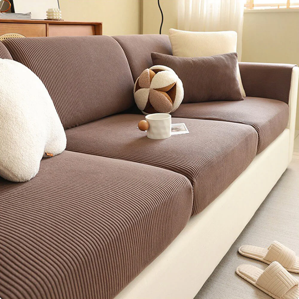 Vertical Stripe Corduroy Anti-Scratch Stretch Full-Cover Couch Cover - Image 15