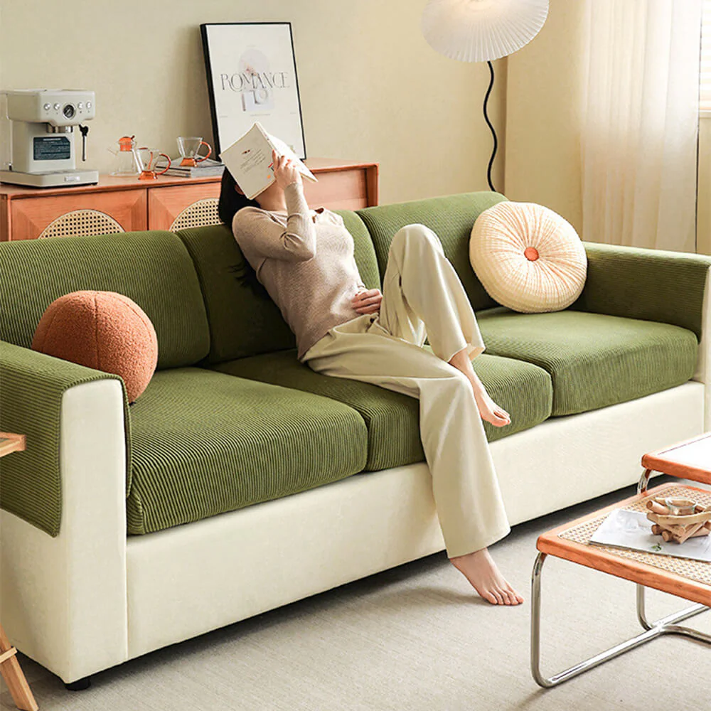 Vertical Stripe Corduroy Anti-Scratch Stretch Full-Cover Couch Cover - Image 3