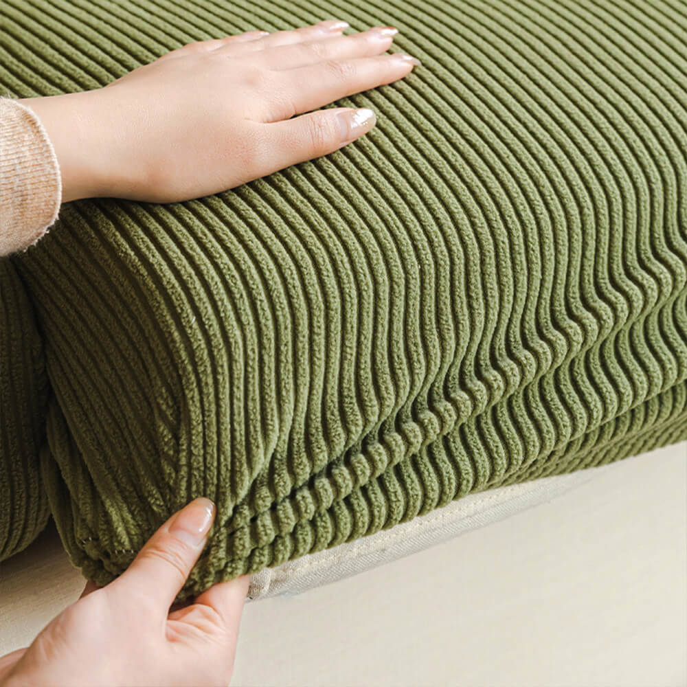 Vertical Stripe Corduroy Anti-Scratch Stretch Full-Cover Couch Cover - Image 4