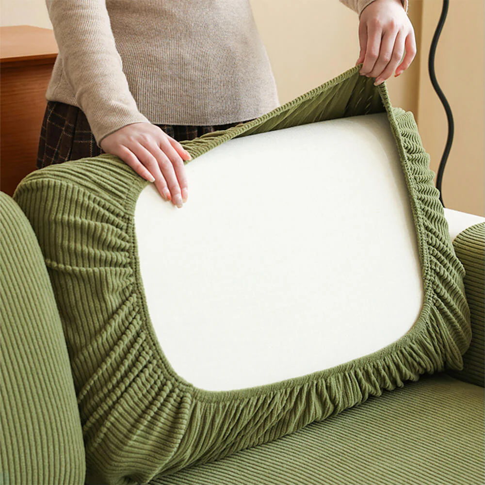 Vertical Stripe Corduroy Anti-Scratch Stretch Full-Cover Couch Cover - Image 8