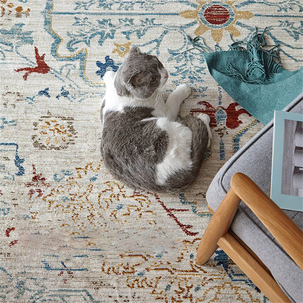 Vintage Blue & Cream Pet-Friendly Area Rug - Timeless Elegance for Your Home - Image 4