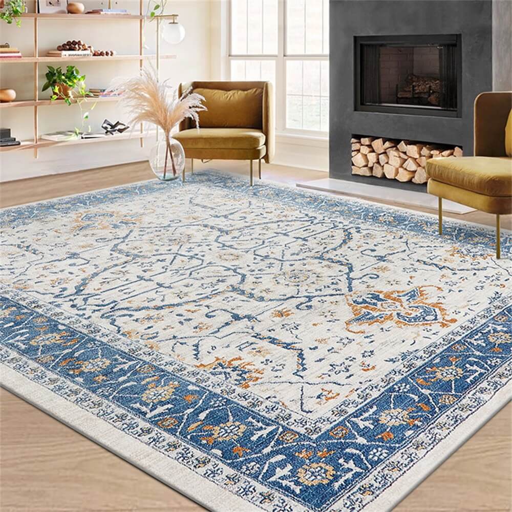 Vintage Blue & Cream Pet-Friendly Area Rug - Timeless Elegance for Your Home - Image 7