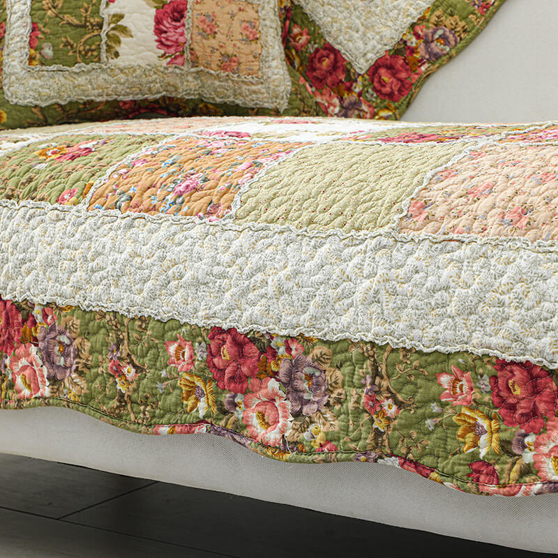Vintage Flower Plaid Cotton Couch Cover - Image 11