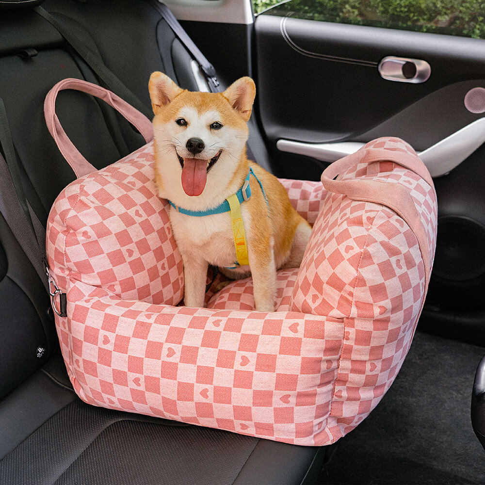 Vintage Heart Chequerboard Dog Car Seat Bed - Image 24