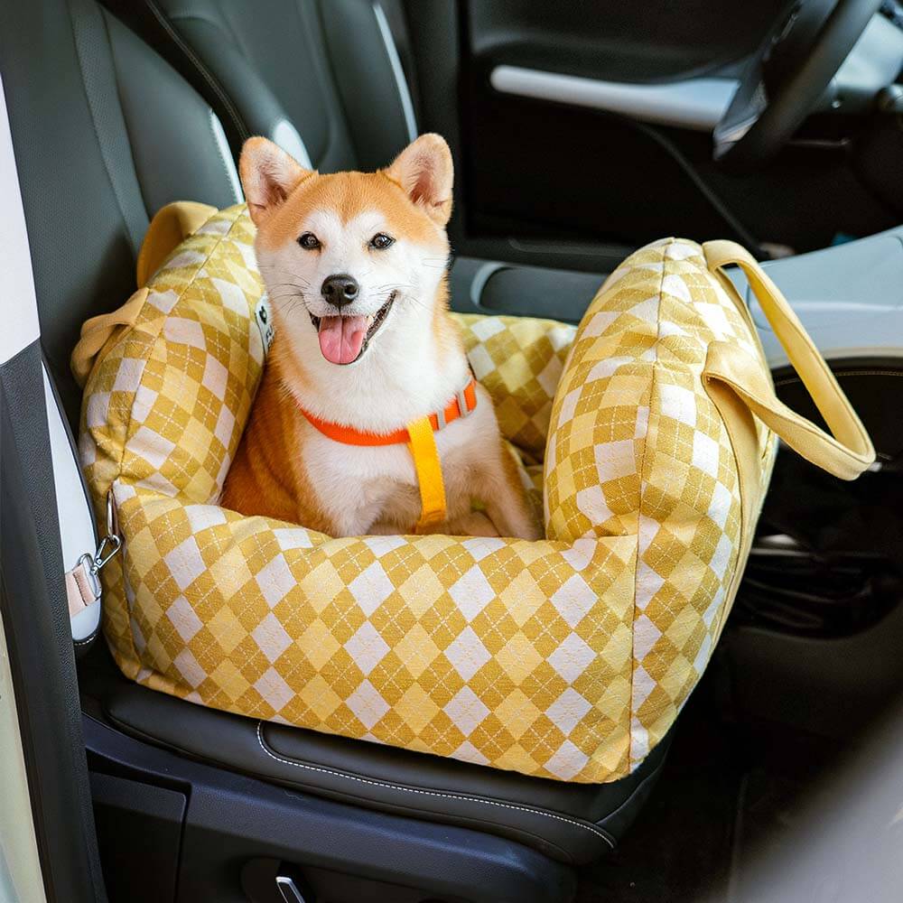 Vintage Heart Chequerboard Dog Car Seat Bed - Image 6