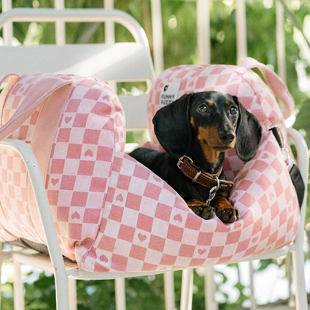Vintage Heart Chequerboard Dog Car Seat Bed - Image 7