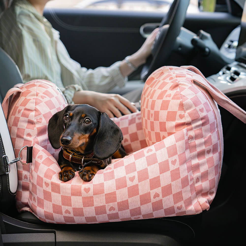 Vintage Heart Chequerboard Dog Car Seat Bed - Image 8