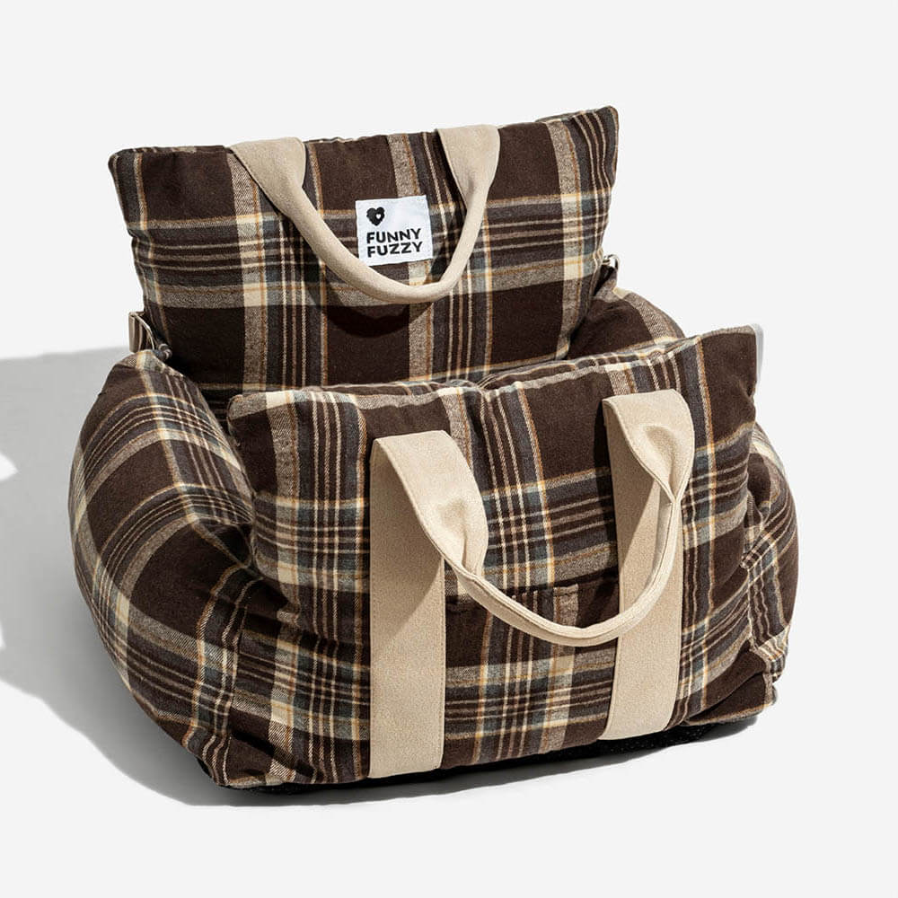 Vintage Plaid Travel Safety Dog Car Seat Bed - Image 19