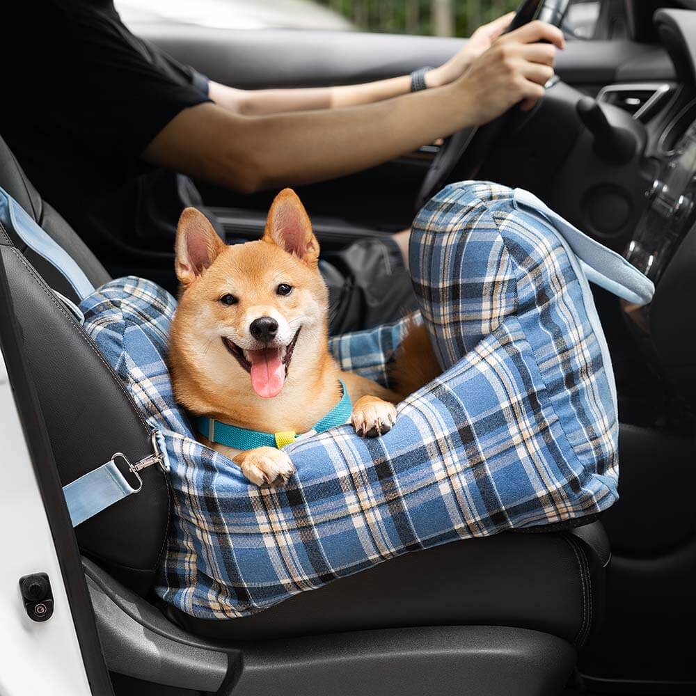 Vintage Plaid Travel Safety Dog Car Seat Bed - Image 4