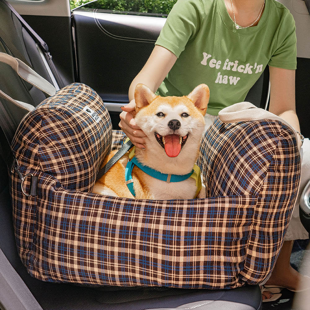 Vintage Plaid Travel Safety Dog Car Seat Bed - Image 7