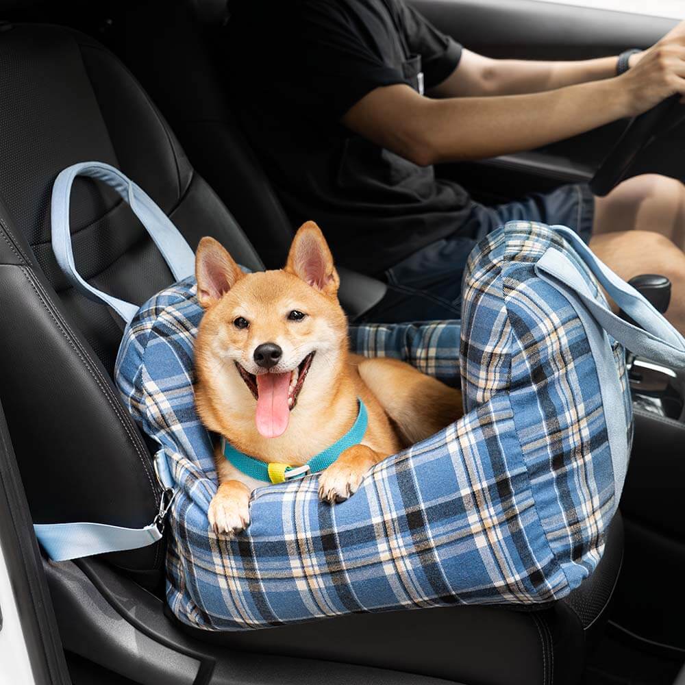 Vintage Plaid Travel Safety Dog Car Seat Bed - Image 8
