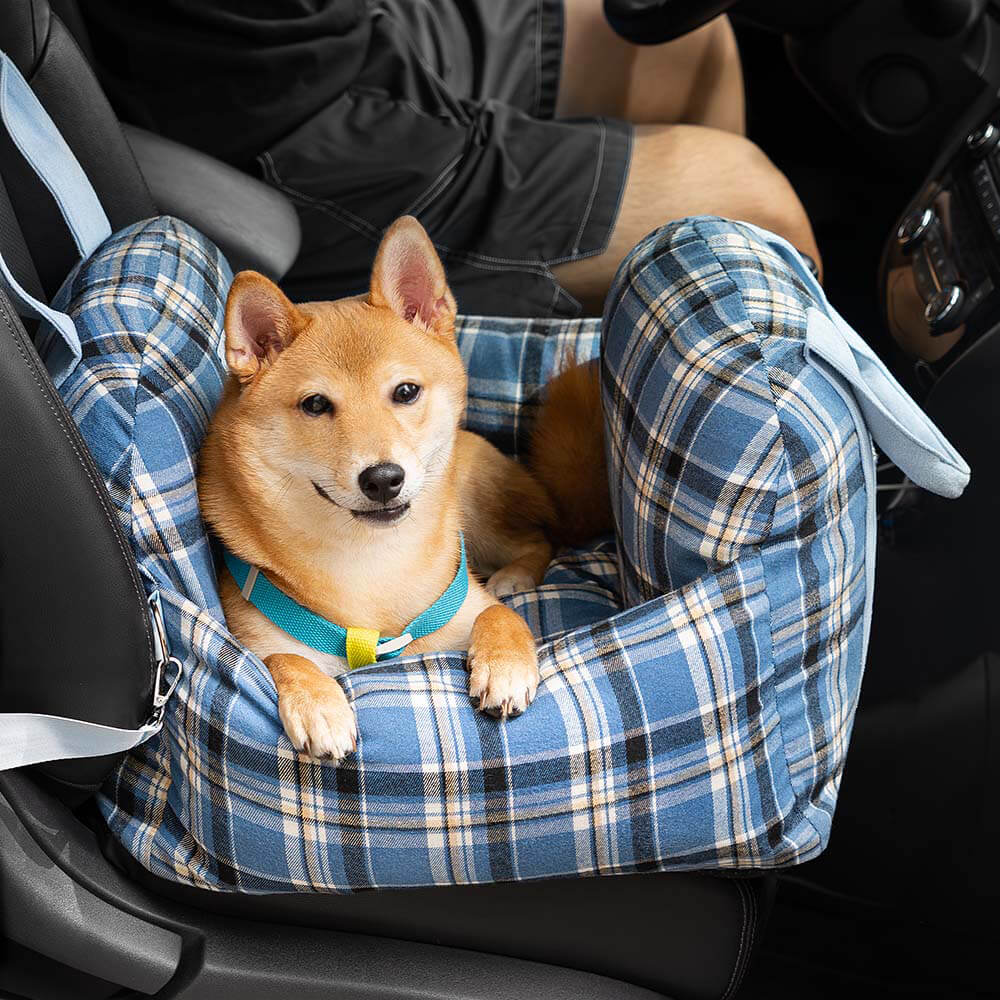 Vintage Plaid Travel Safety Dog Car Seat Bed - Image 9