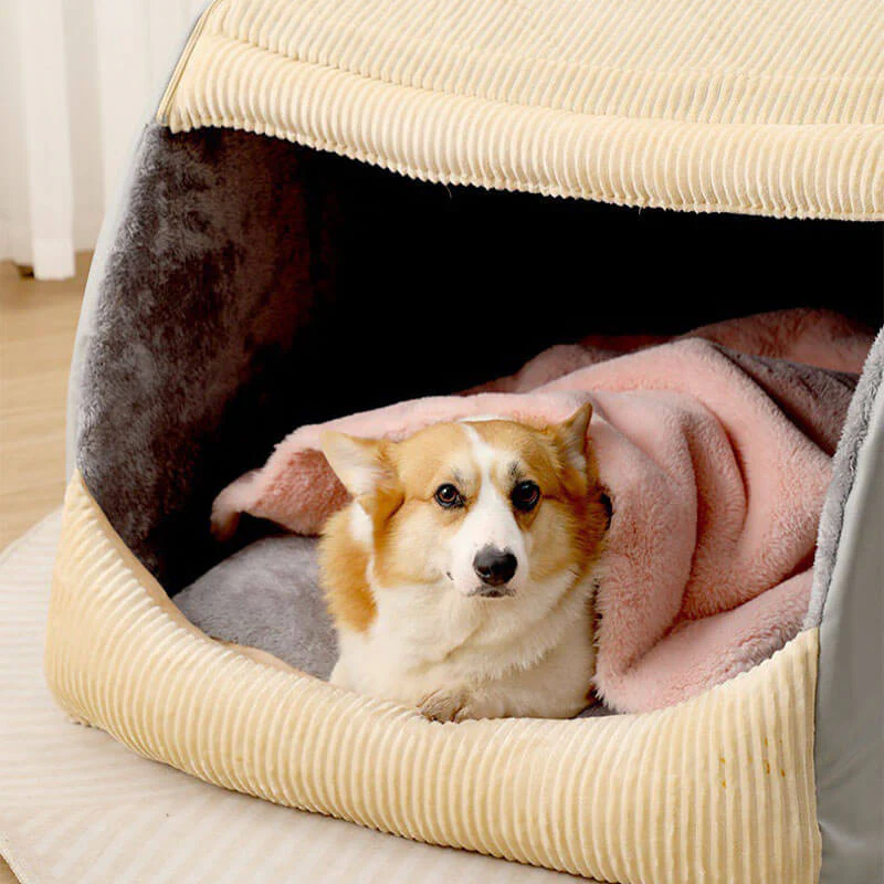 Warm Flannel Detachable Semi-Enclosed Large Dog Tent Bed - Image 10