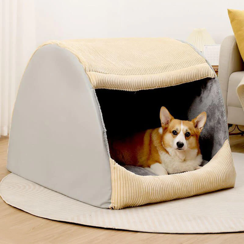 Warm Flannel Detachable Semi-Enclosed Large Dog Tent Bed - Image 3