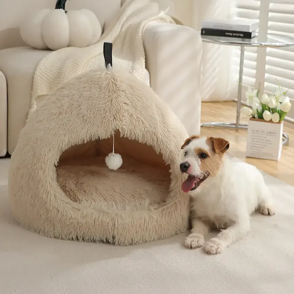 Warm Plush Cozy Hideaway Cat Cave Dog Bed - Image 10
