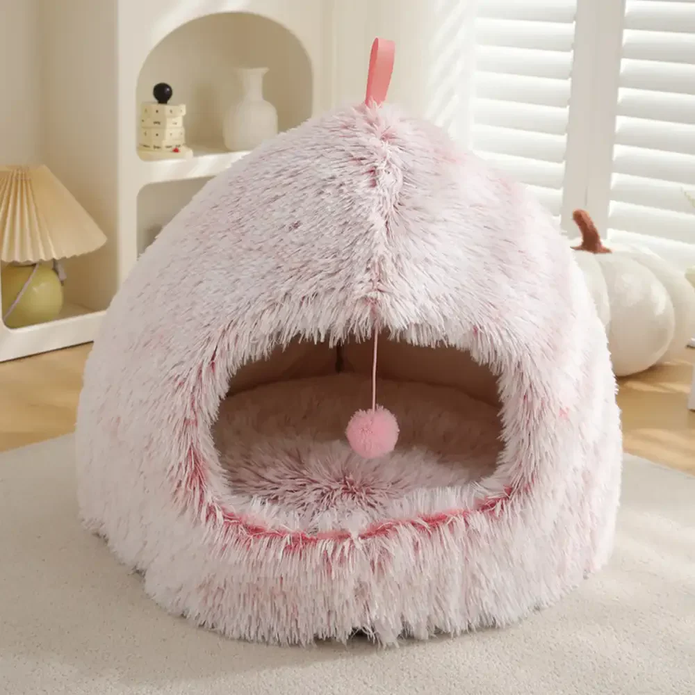 Warm Plush Cozy Hideaway Cat Cave Dog Bed - Image 12