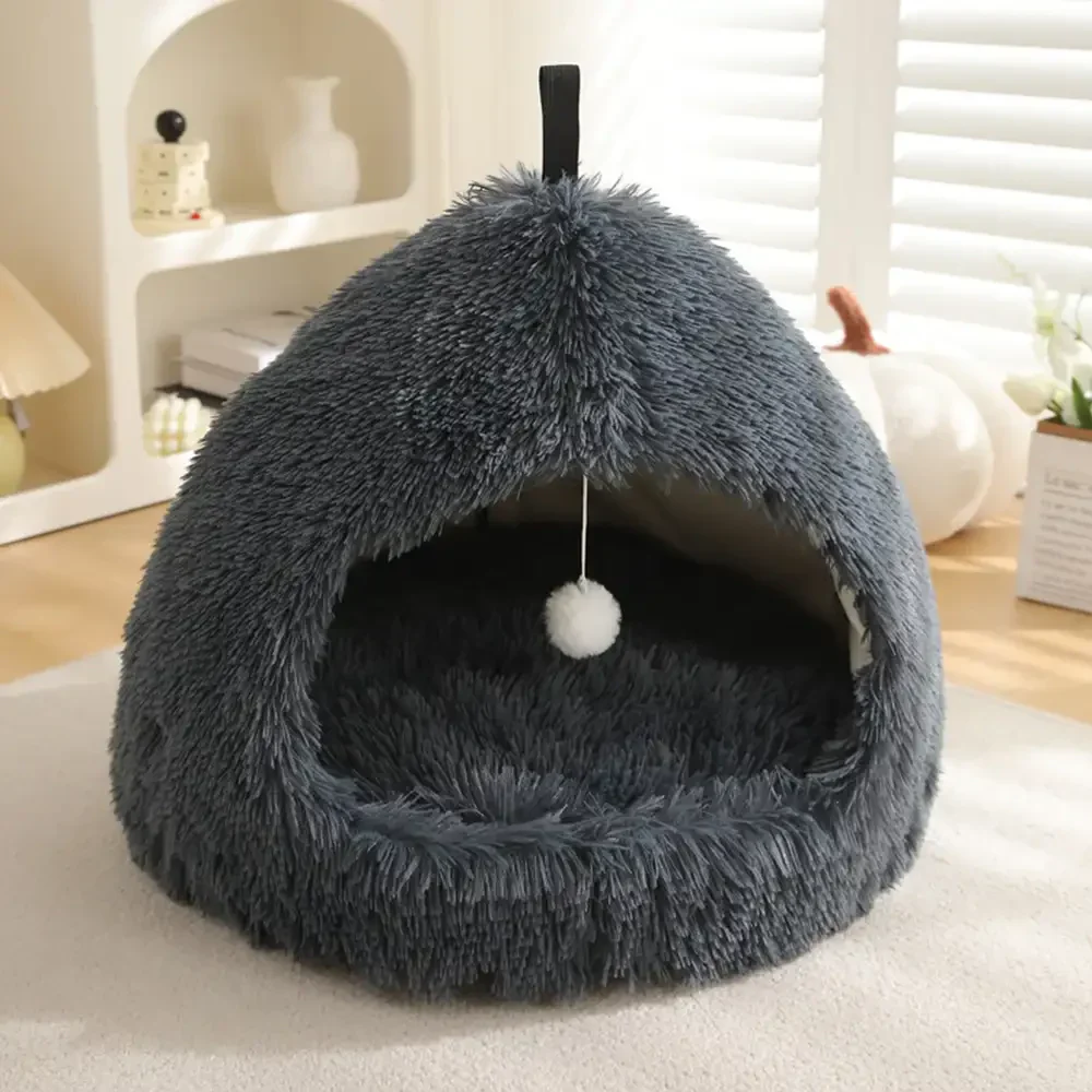 Warm Plush Cozy Hideaway Cat Cave Dog Bed - Image 14