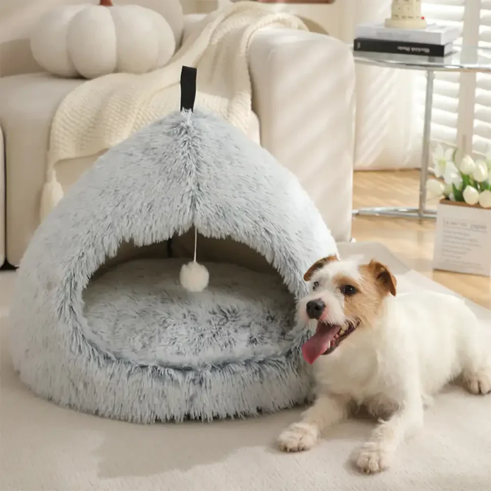 Warm Plush Cozy Hideaway Cat Cave Dog Bed - Image 7