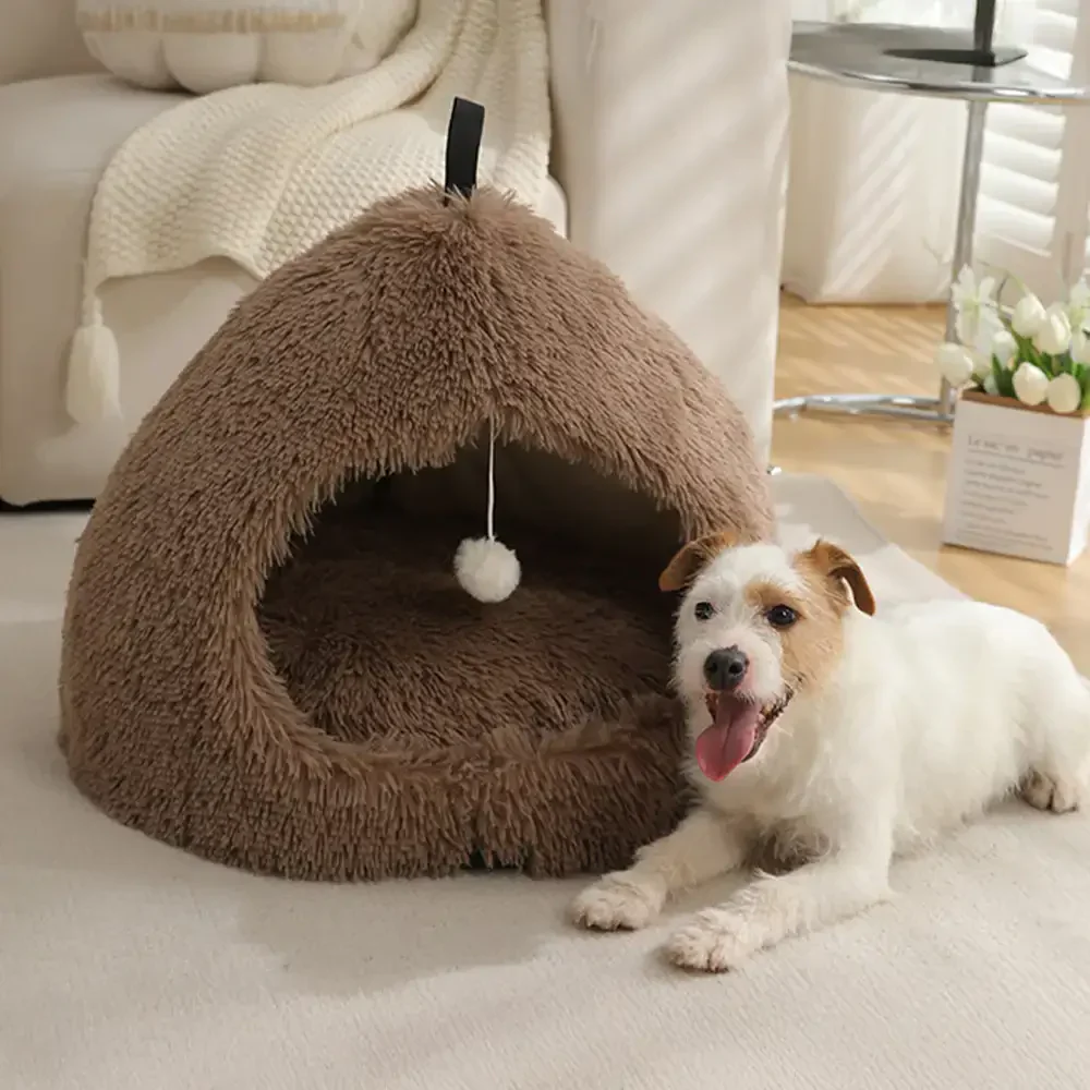 Warm Plush Cozy Hideaway Cat Cave Dog Bed - Image 9