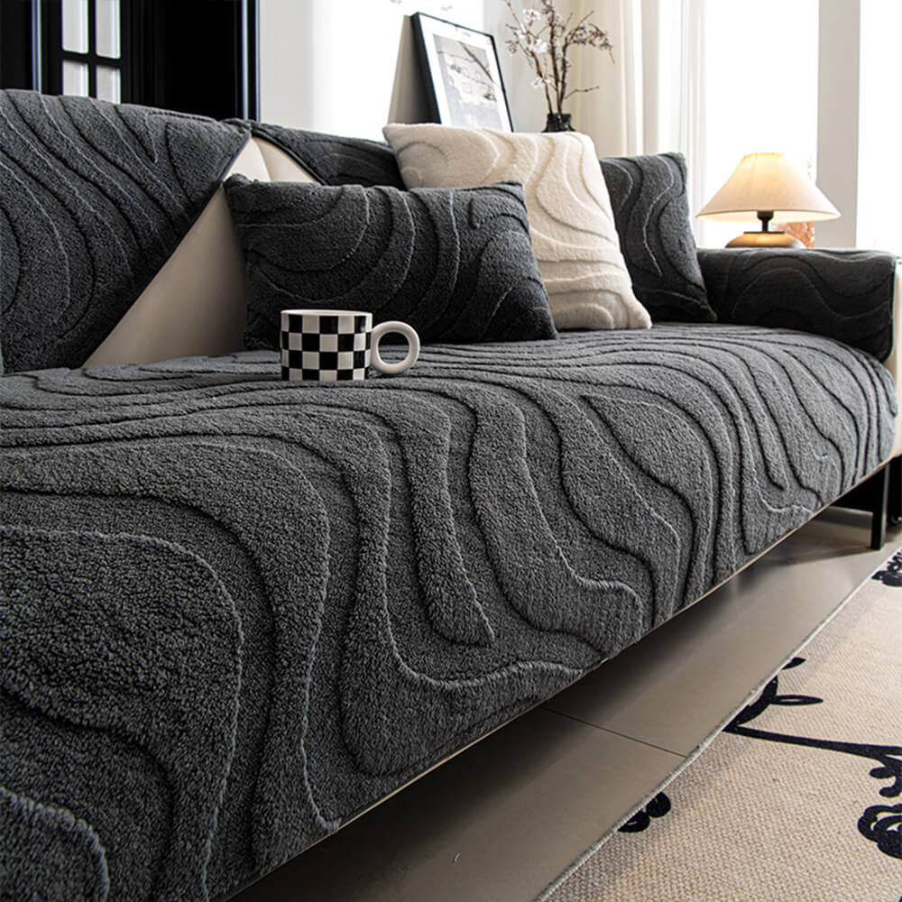 Warm Plush Curved Jacquard Non-Slip Sofa Protector Couch Cover - Image 14