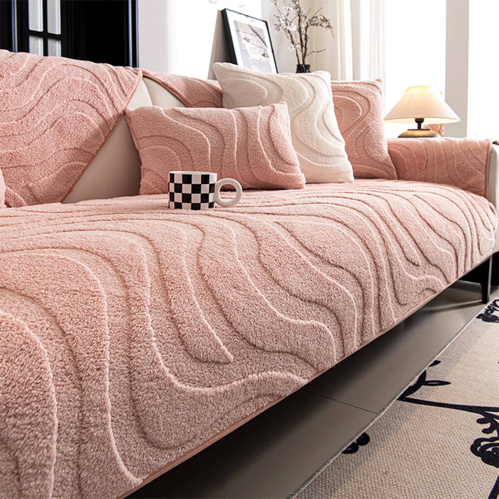 Warm Plush Curved Jacquard Non-Slip Sofa Protector Couch Cover - Image 17