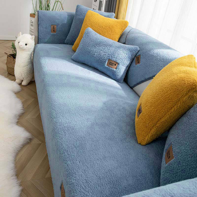 Waterproof Thick Fuzzy Faux Sherpa Fleece Non-Slip Couch Cover Protector - Image 11