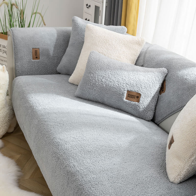 Waterproof Thick Fuzzy Faux Sherpa Fleece Non-Slip Couch Cover Protector - Image 13
