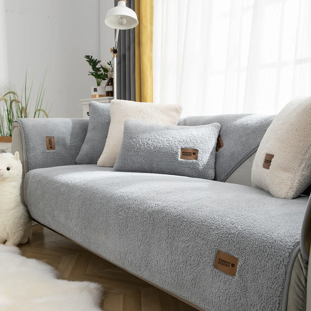 Waterproof Thick Fuzzy Faux Sherpa Fleece Non-Slip Couch Cover Protector - Image 14