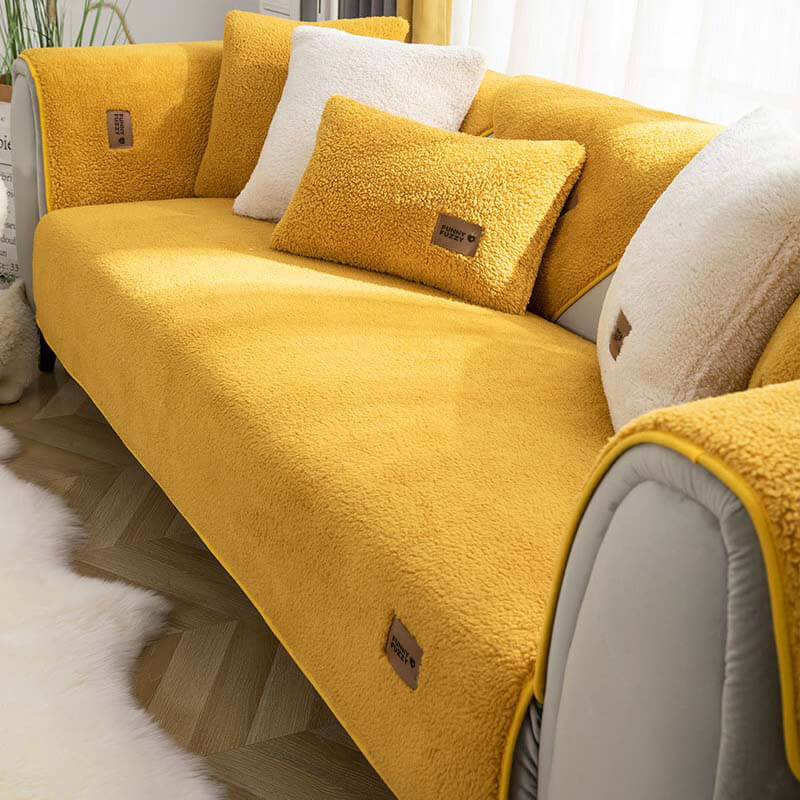 Waterproof Thick Fuzzy Faux Sherpa Fleece Non-Slip Couch Cover Protector - Image 16