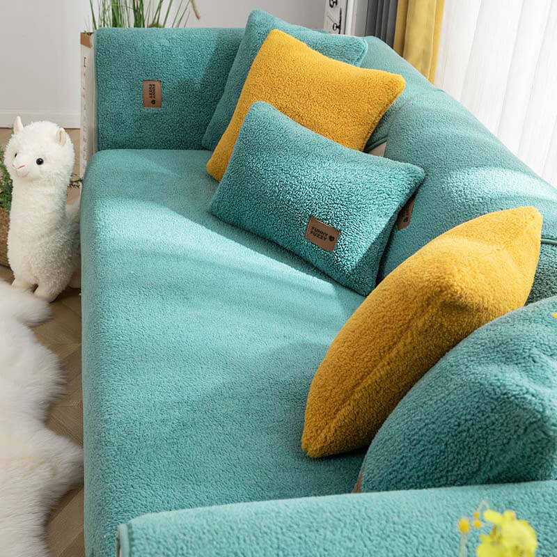 Waterproof Thick Fuzzy Faux Sherpa Fleece Non-Slip Couch Cover Protector - Image 18