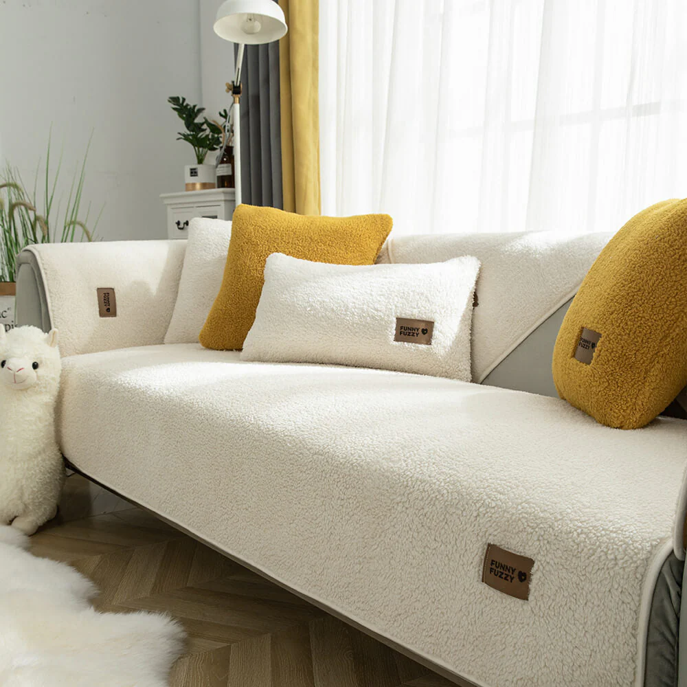 Waterproof Thick Fuzzy Faux Sherpa Fleece Non-Slip Couch Cover Protector - Image 3