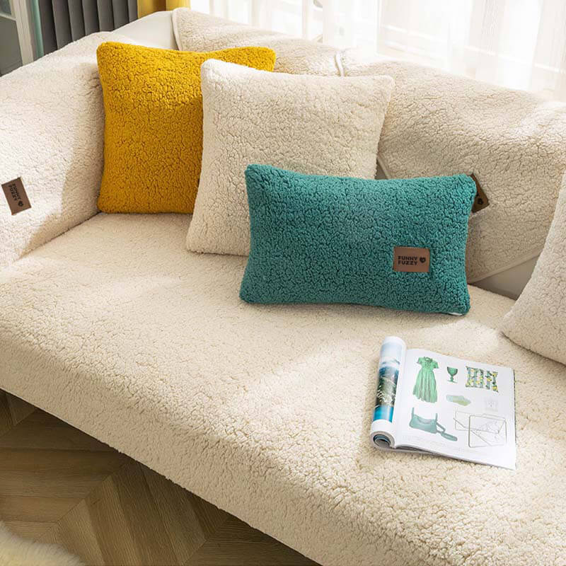 Waterproof Thick Fuzzy Faux Sherpa Fleece Non-Slip Couch Cover Protector - Image 9