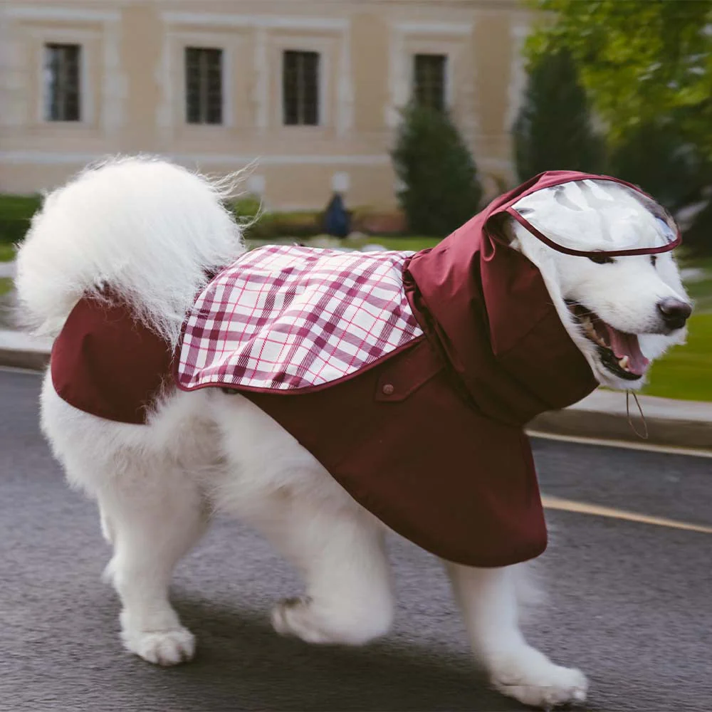 Waterproof Vintage Plaid Adjustable Dog Raincoat - All-Weather Protection - Image 14