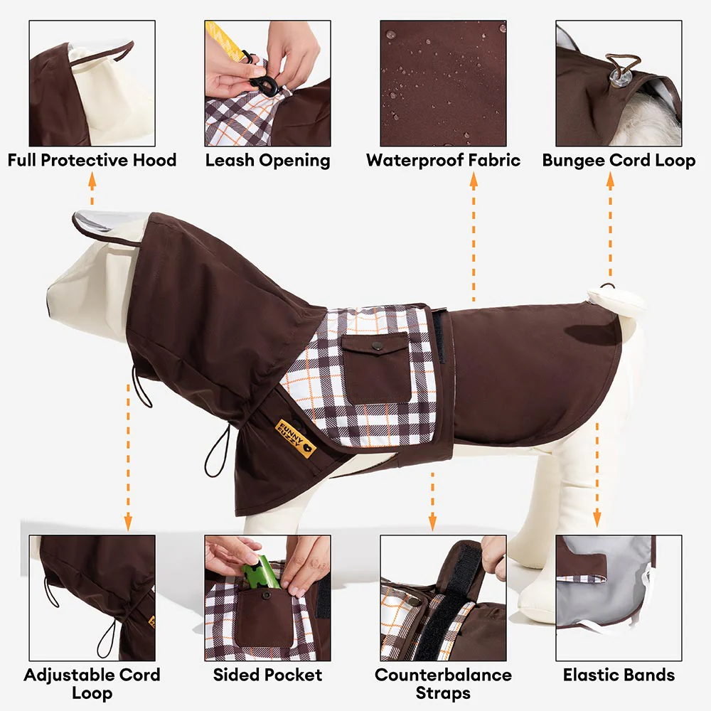 Waterproof Vintage Plaid Adjustable Dog Raincoat - All-Weather Protection - Image 5